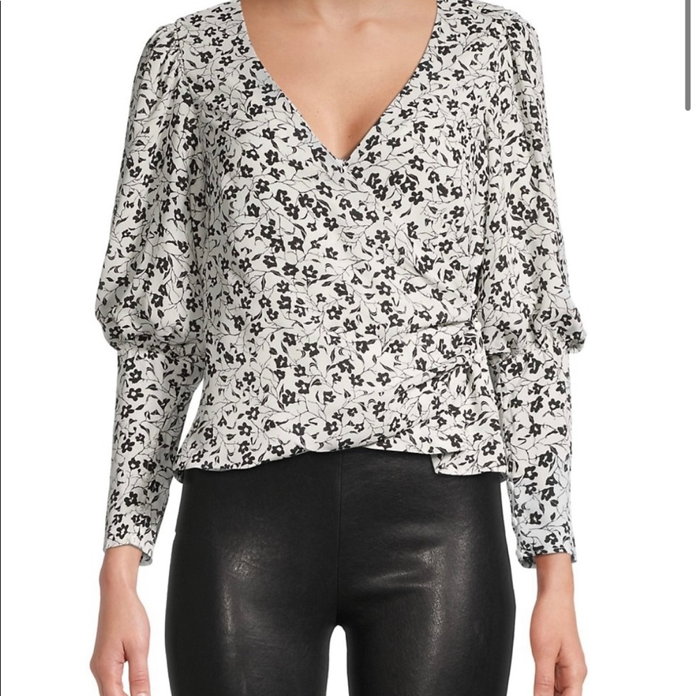ASTR the Label floral wrap top, black and white - size small